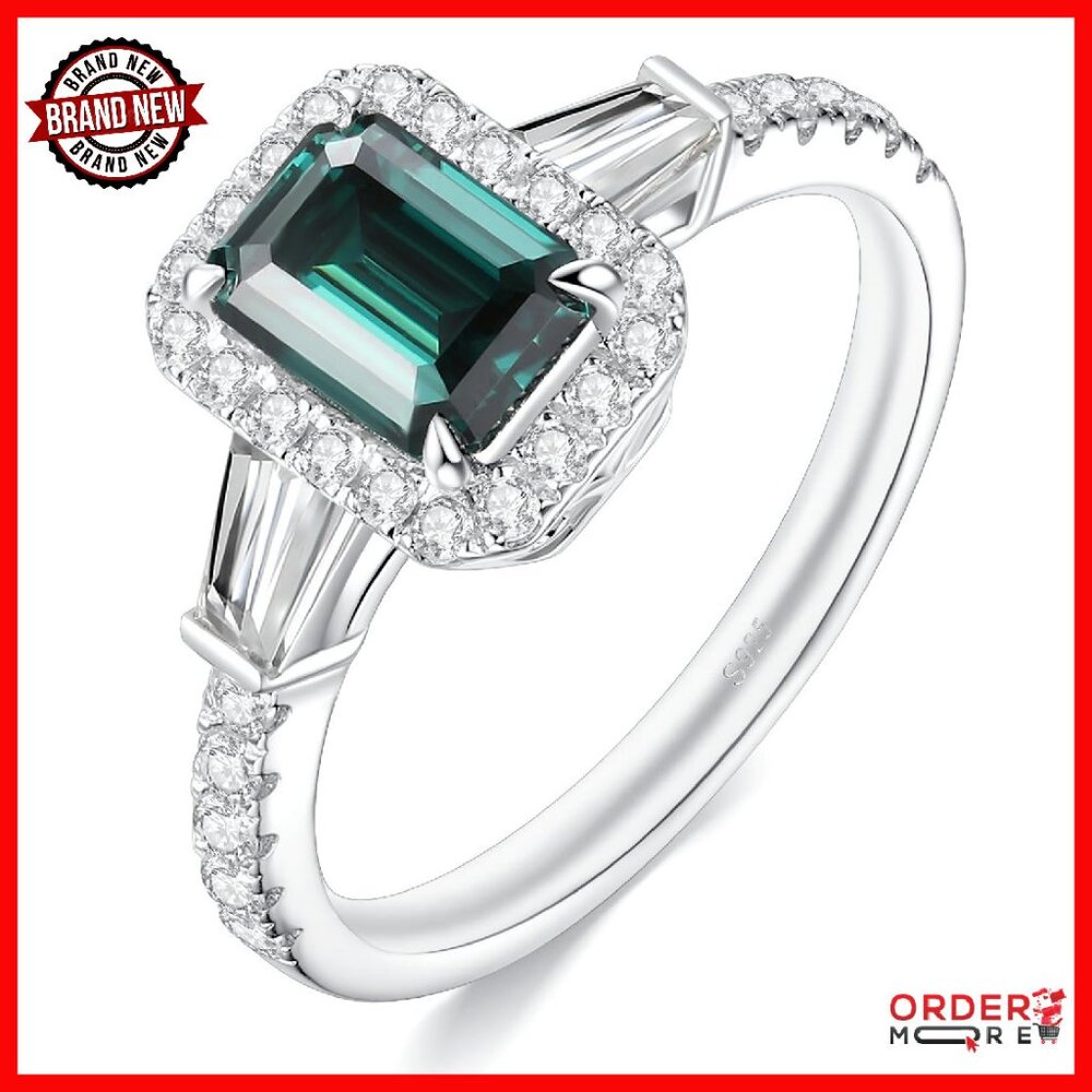 S925 Sterling Silver Moissanite Engagement Ring Size 7 Wedding Band